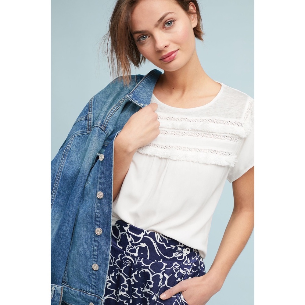 Anthropologie Lunetta Linen Fringe Tee